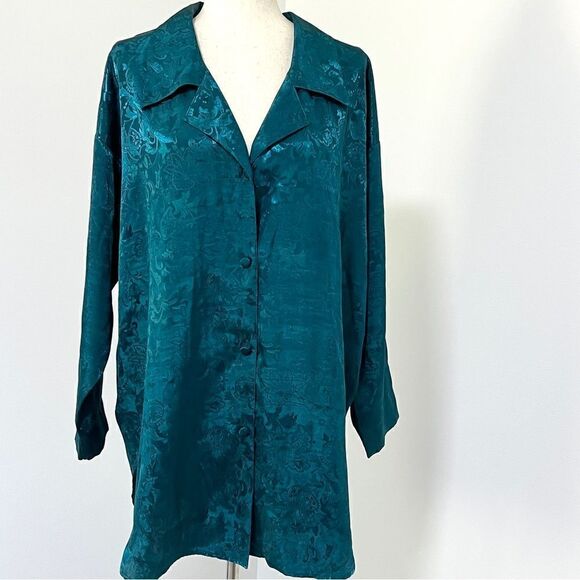 Vintage Victoria’s Secret Gold Label Dark Teal Jacquard Sleep Shirt Gown M/L - Picture 1 of 13